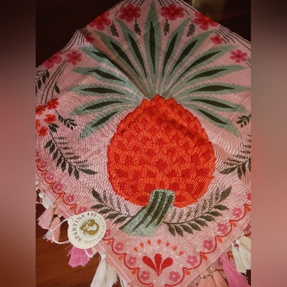 Spartina 449 Linen/viscose Square Tasseled Scarf "Alljoy Landing Pineapple" NWT - Picture 2 of 7